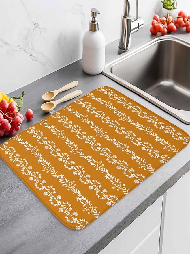 Leaves Dish Drying Mat 18x24 inch Watercolor Abstract Floral Leaf Stripes - Image 8