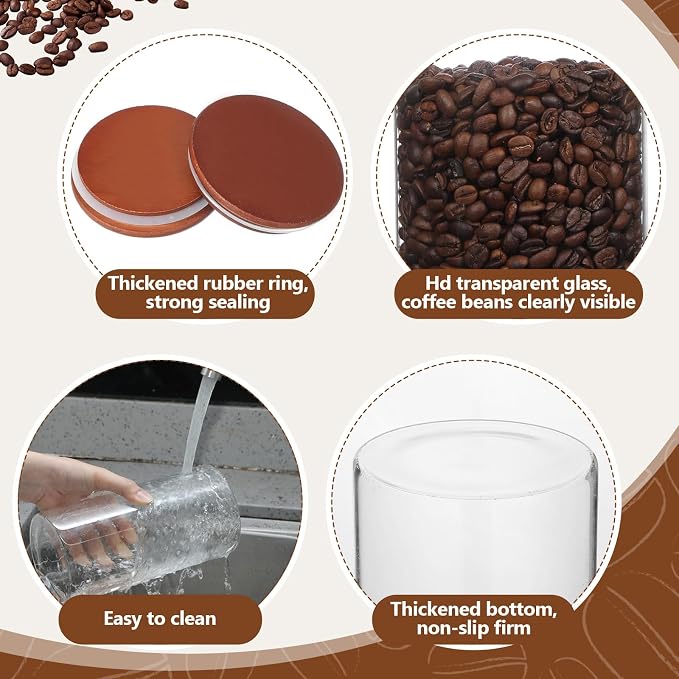 Suclain 3 Pcs Glass Coffee Bean Container 44 oz Airtight Coffee Canister - Image 4