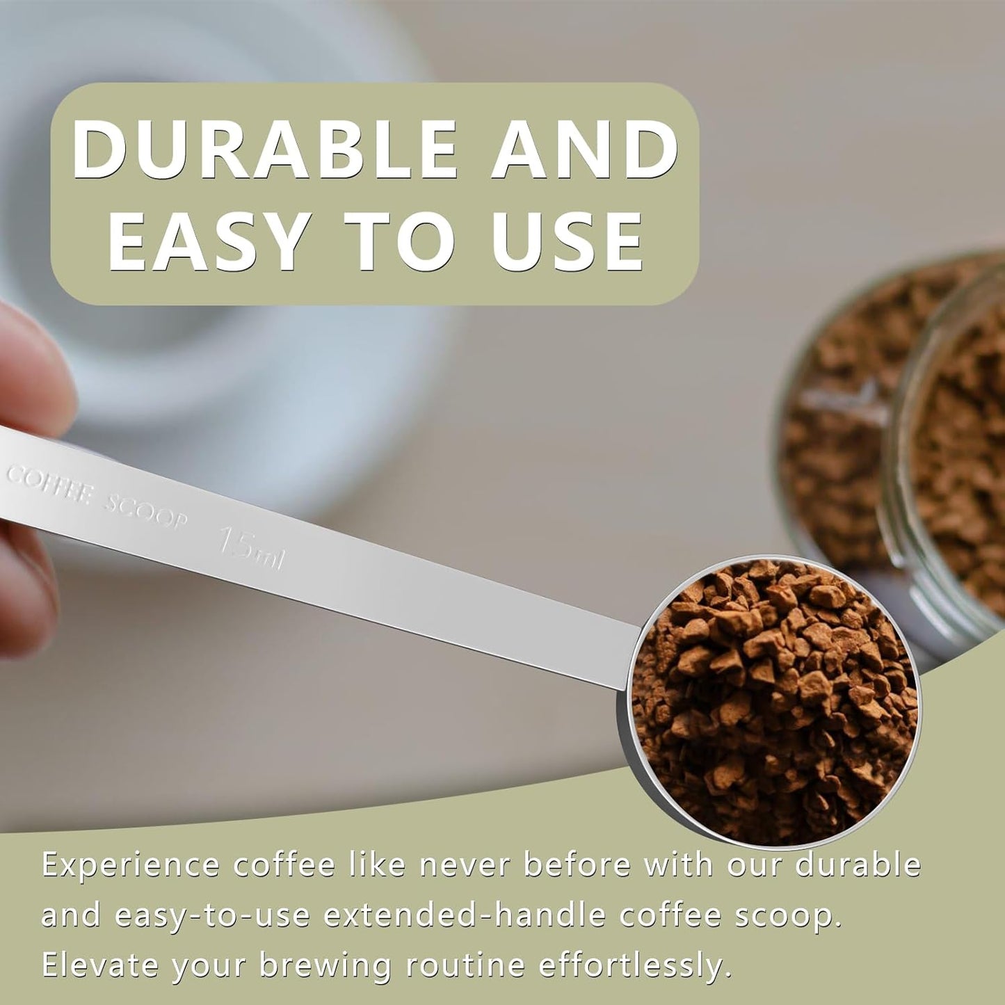 2PCS Coffee Scoop Set (1tbsp, 2tbsp), Long Handle Measuring Spoon, 15 ml and 30 ml Stainless Steel Coffee Scooper