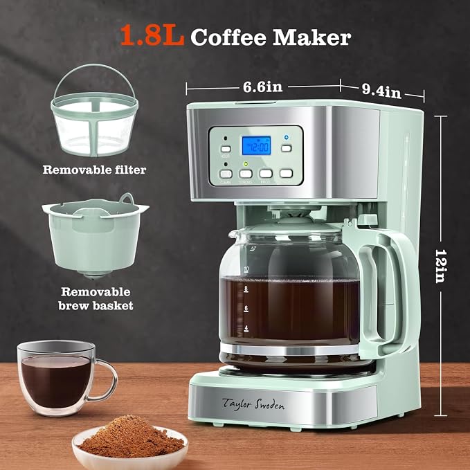 Taylor Swoden 12-Cup Programmable Coffee Maker, Regular & Strong Brew Drip - Image 7
