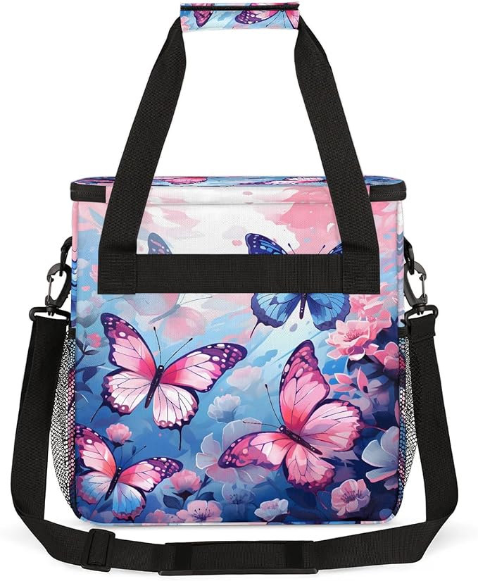 Pink Blue Butterfly Coffee Maker Carring Bag, Large Insulated Storage Organizer - Image 5
