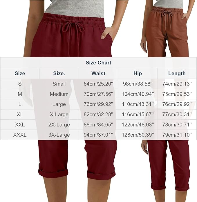 Drawstring Capri Linen Pants Women Elastic Waist Straight Leg Pant Summer Beach - Image 4