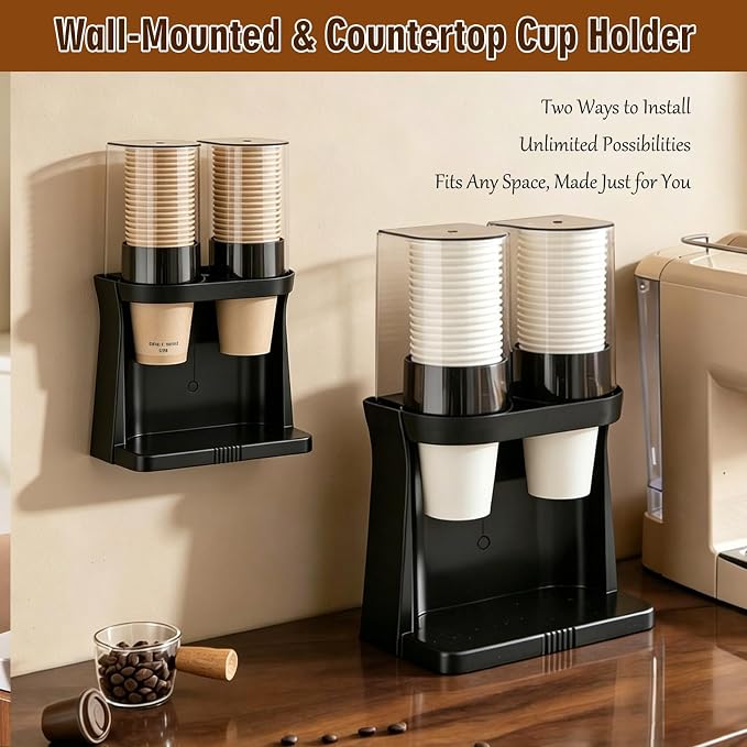 Cup Holder with Dust Cover, 2-Way Wall-Mounted & Countertop Disposable Paper - Image 3
