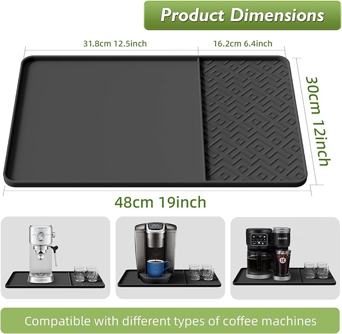Silicone Coffee Mat with Raised Edges 19" x 12" – Waterproof Countertop Mat - Image 2