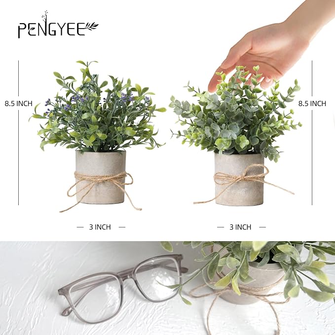 3 Pack Small Fake Plants in Farmhouse Pulp Pot - Image 3