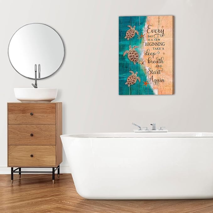 Sea Turtle Wall Art Farmhouse Bathroom Wall Decor Rustic Ocean Animal Theme - Image 4