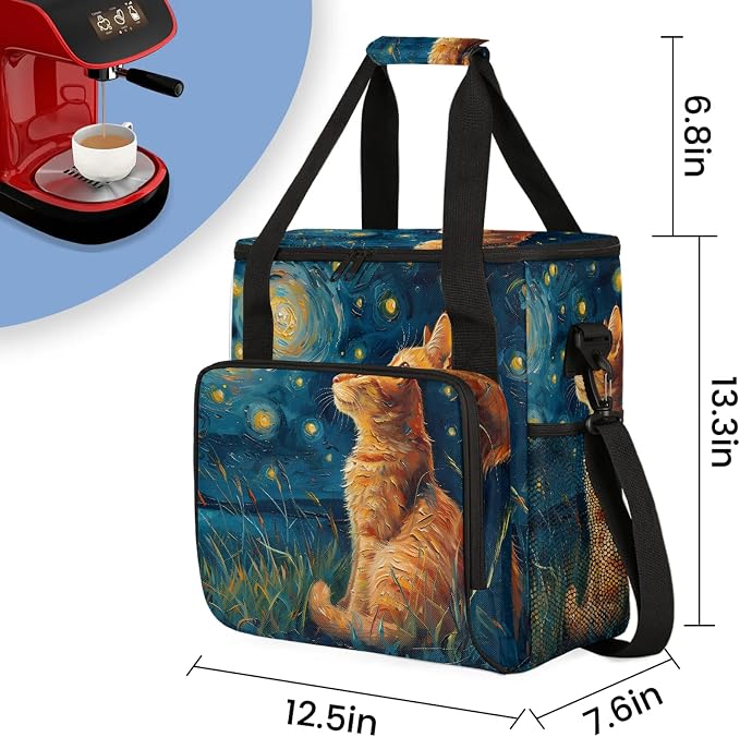 Cat Themed Coffee Maker Carring Bag, Large Insulated Storage Organizer Case - Image 2