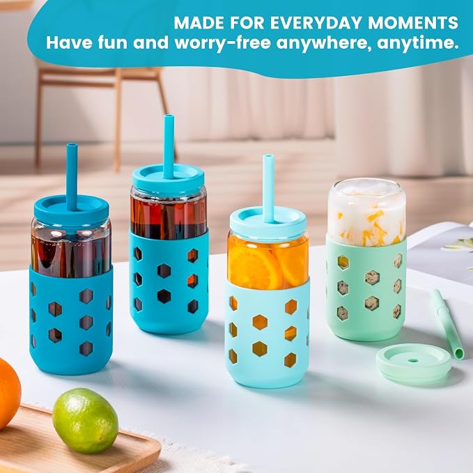 Mrsdry 16 oz Glass Cups With Lids and Straws, Cute Drinking Glasses Set - Image 9