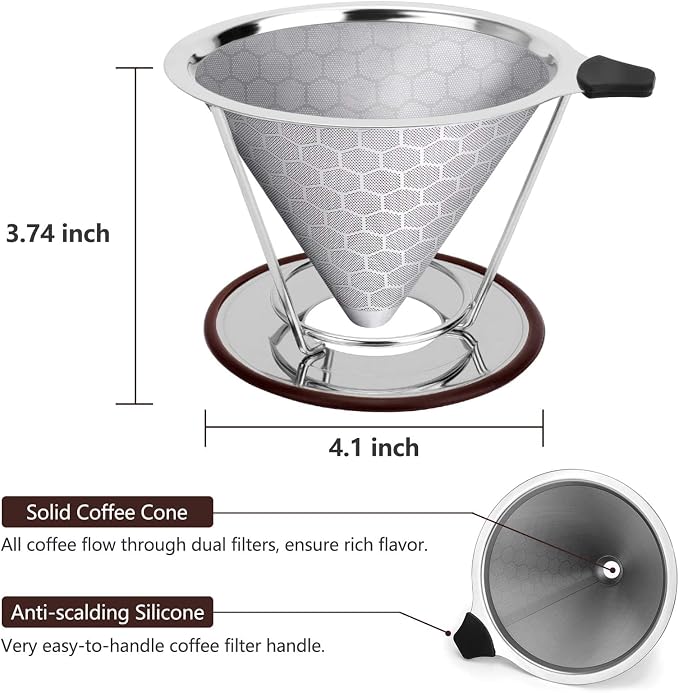 Pour Over Coffee Dripper, Reusable Stainless Pour Over Coffee Maker for - Image 4