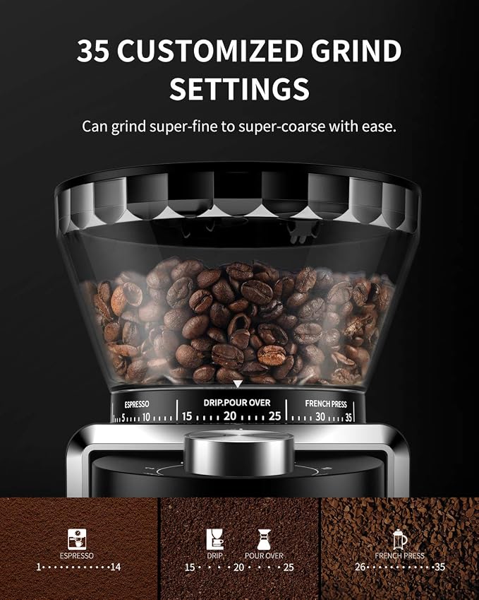 KIDISLE Conical Burr Espresso Grinder, 35 Precise Settings Electric Coffee Bean - Image 4