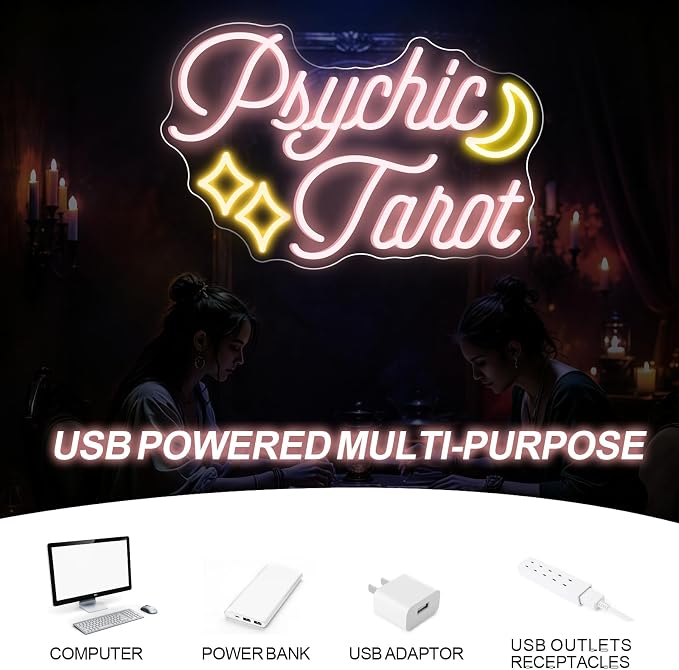 Psychic Tarot Neon Sign With Moon Star - Image 5
