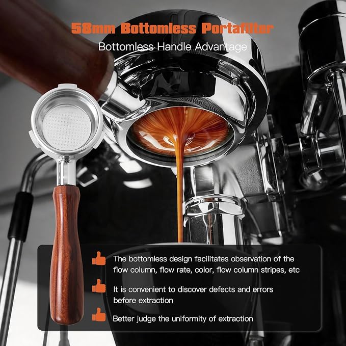 Bottomless Portafilter 58mm 3 Ears, Professional Espresso Portafilter - Image 6