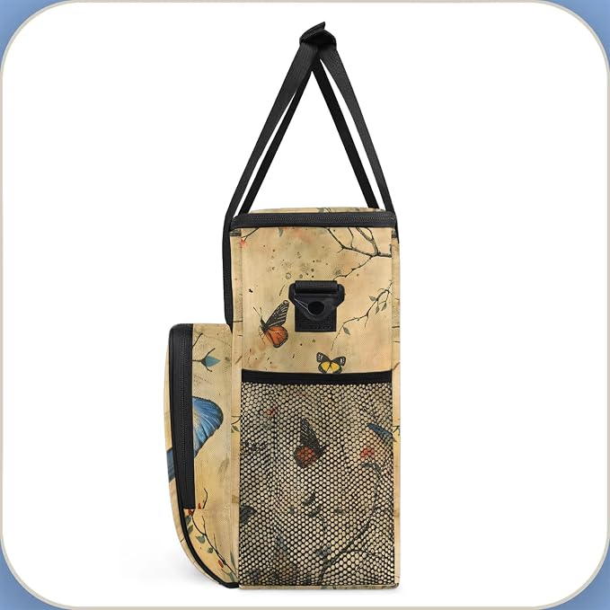 Vintage Butterfly Flower Coffee Maker Carring Bag, Large Insulated Storage - Image 4