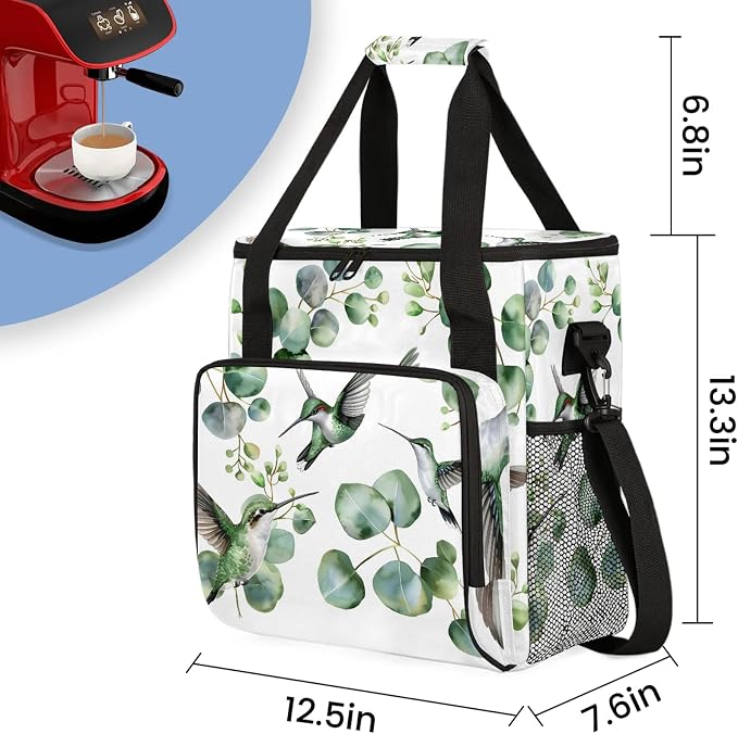 Hummingbird Eucalyptus Leaves Coffee Maker Carring Bag, Large Insulated Storage - Image 2
