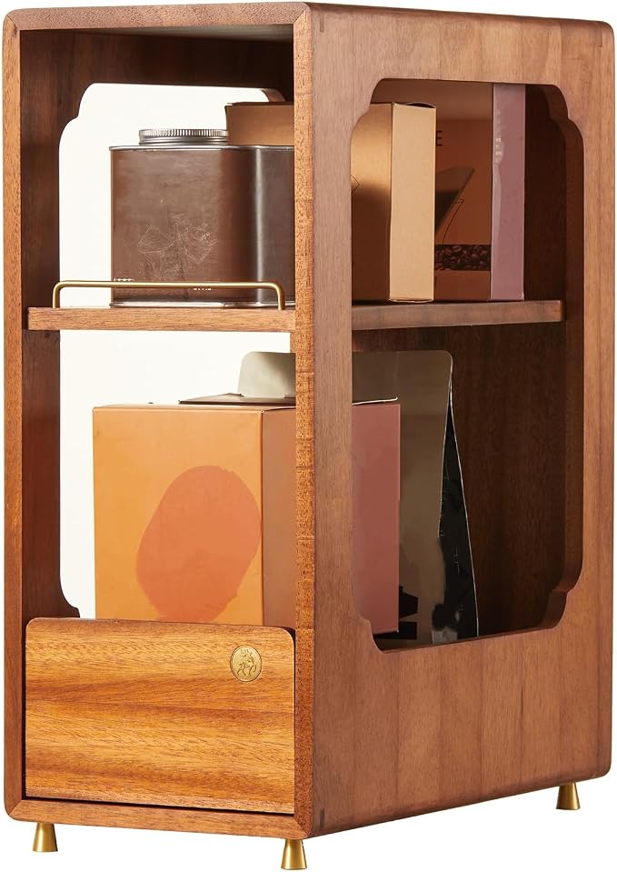 Coffee Bar Organizer for Countertop, 2-Tier Walnut Wood Coffee Station Organizer by KAOTGOT