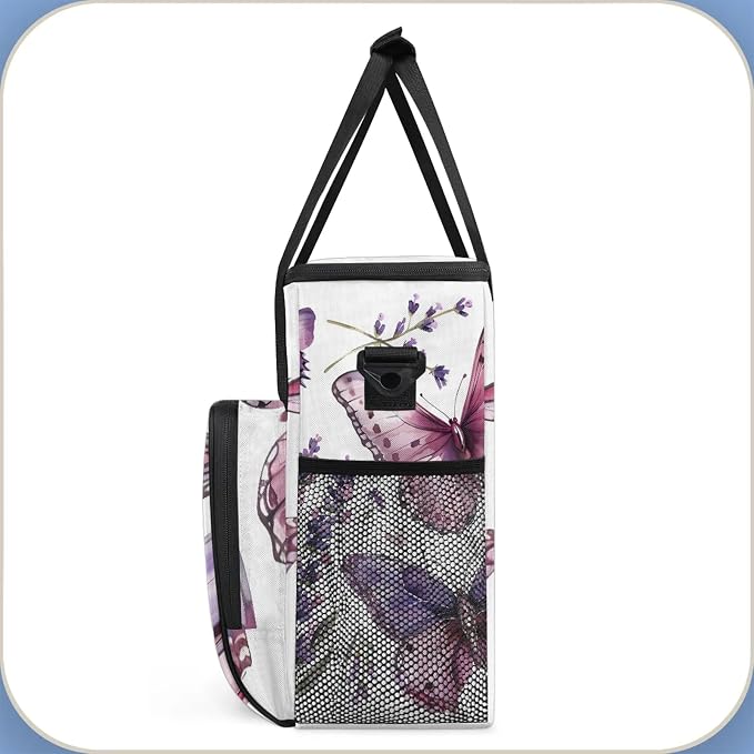 Butterfly Lavender Flower Coffee Maker Carring Bag, Large Insulated Storage - Image 4
