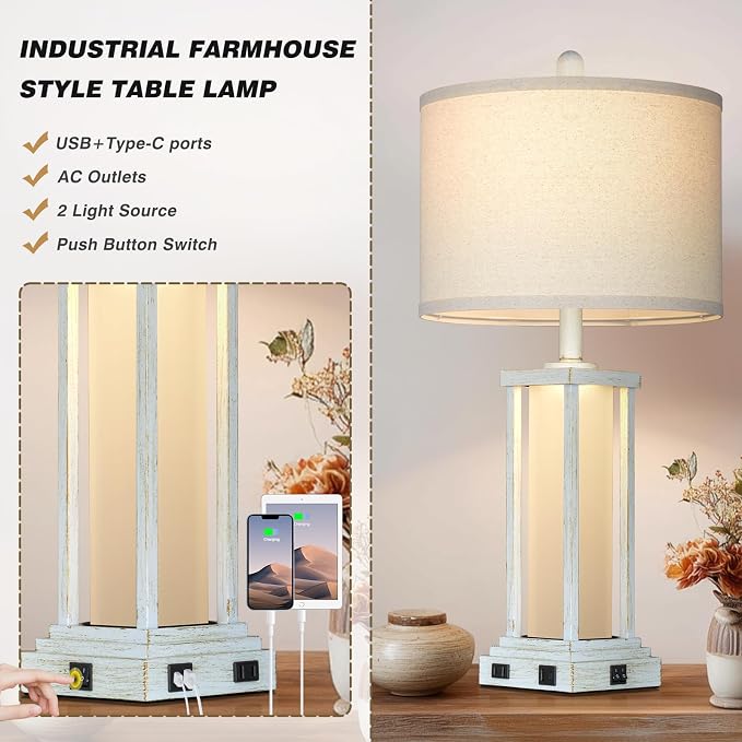 Cinkeda 27" Tall Vintage Table Lamp Set of 2 - Image 4