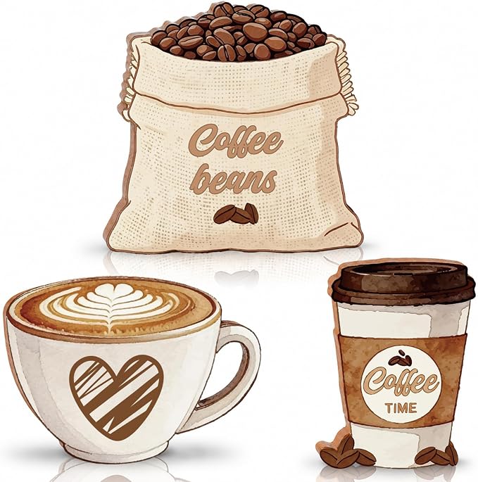 3Pcs Coffee Wooden Tabletop Decor, Coffee Bar Accessories, Rustic Farmhouse by VELANORIQUE