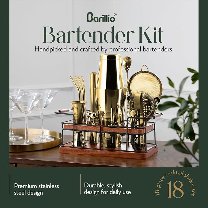 Barillio Gold Bartender Kit – 23-Piece Stainless-Steel Cocktail Shaker Set - Image 2