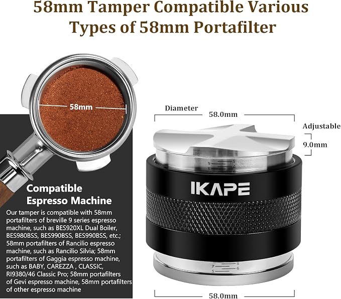 IKAPE Coffee Products, 58mm Coffee Distributor & Hand Tamper, Adjustable Depth - Image 2