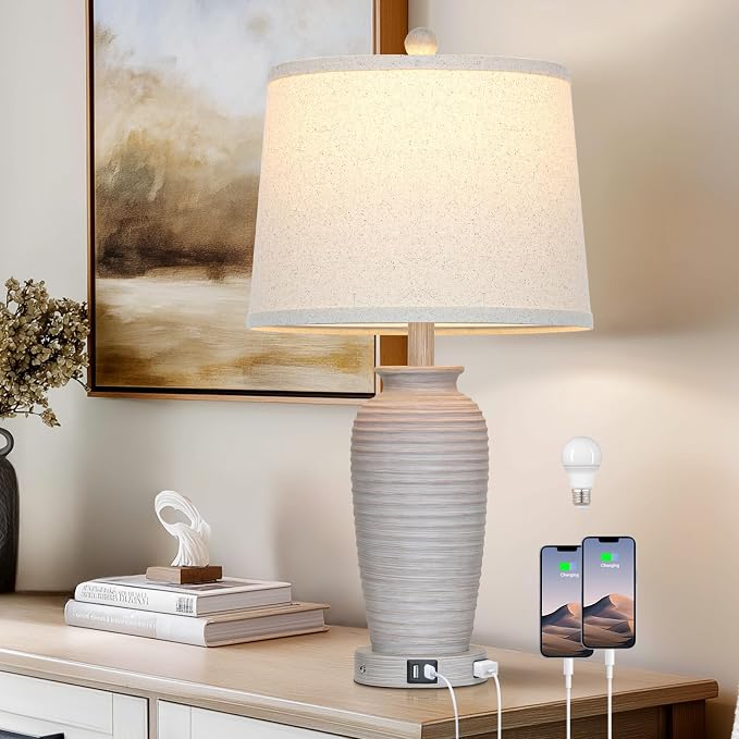 CINSARY 25" Vintage Farmhouse Jar Table Lamps, Single Rustic Bedside Lamp by CINSARYLAMPSTYLE
