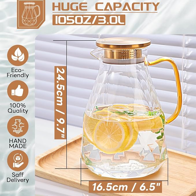 Glass Pitcher, 3 Liter Water Carafe - Image 2