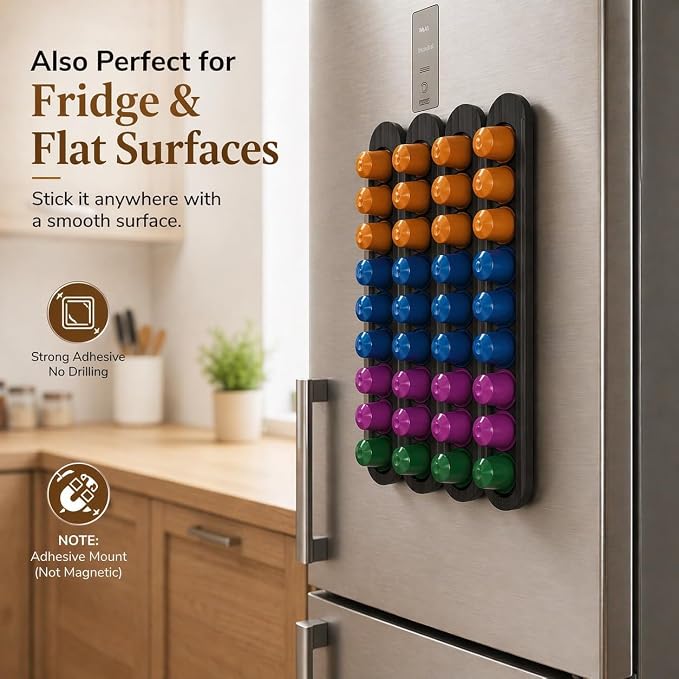 Bamboo Coffee Pod Holder, Adhesive Wall Mount - Image 8