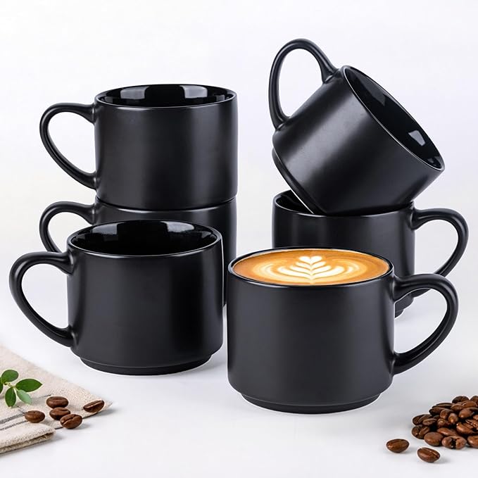 GBhome 14 OZ Coffee Mugs Set of 6, Stackable Ceramic Mugs by GBhome