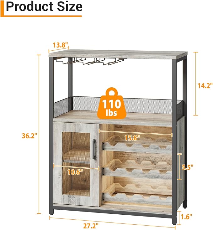 Jojoka LED Lighted 3-Tier Wine Bar Cabinet, Freestanding Sideboard Buffet - Image 2
