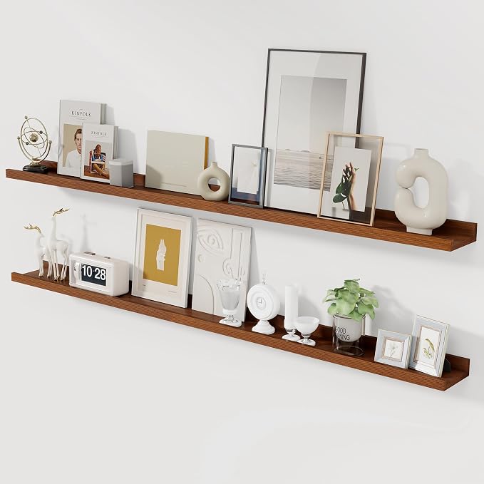 Acovy Solid Ash Wood Picture Ledge Shelf, Floating Shelves Set of 2, 56 Inch by Acovy