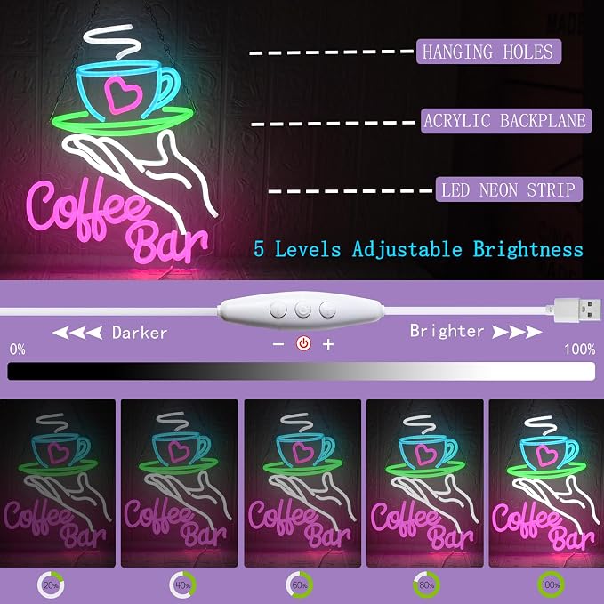 Coffee Bar Neon Sign for Wall Decor, Cafe Neon Light - Image 3
