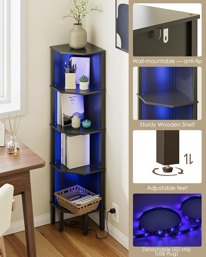 Corner Shelf Stand, 5 Tier Corner Bookshelf, Corner Furniture - Image 3