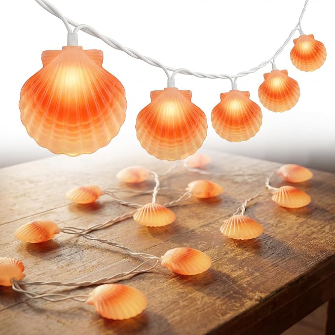 SUNSGNE 8.5FT LED Summer Seashell String Lights, 10 Textured Translucent Shell by SUNSGNE