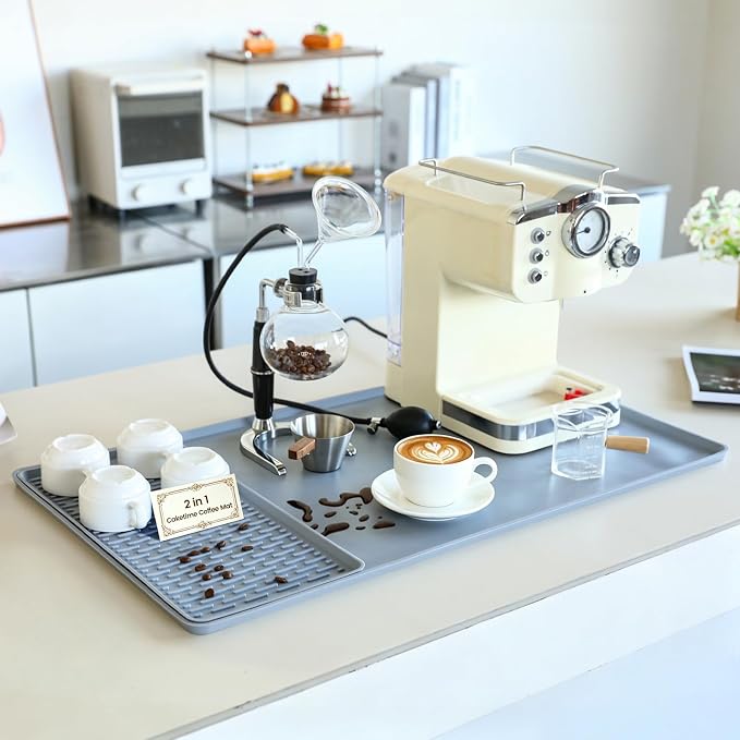 2 In 1 Extra Large 16"x28" Silicone Coffee Bar Mat Accessories by CAKETIME