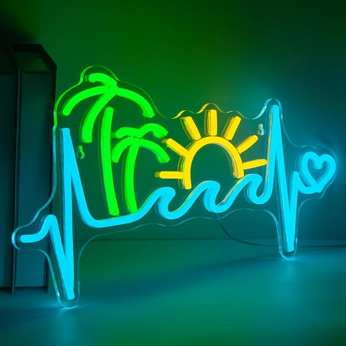 Tropical Sunset Neon Sign, Dimmable Palm Tree Sunrise Wave LED Neon Lights - Image 2