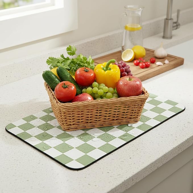 1-Piece Checkered Dish Drying Mat, Absorbent ​Kitchen Counter​ Protector - Image 4