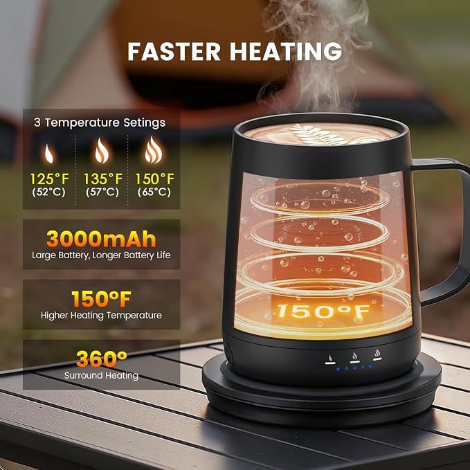 Smart Self Heating Coffee Mug, 14oz Temperature Control Coffee Mug, Hot up to - Image 3