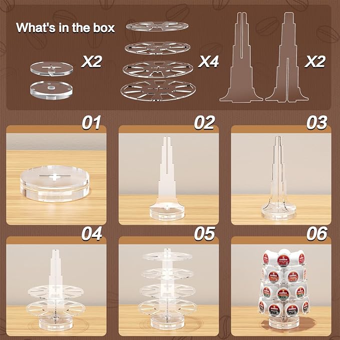 K Cup Holder, Acrylic Coffee Pod Carousel 30 Pods Holder Stand Spins - Image 6