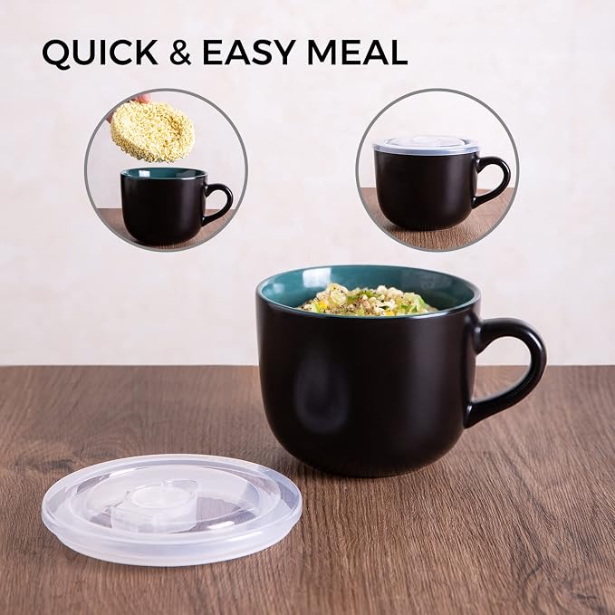 GBhome Ceramic Soup Mugs with Lid, 24 oz Soup Cups with Hanlde - Image 4