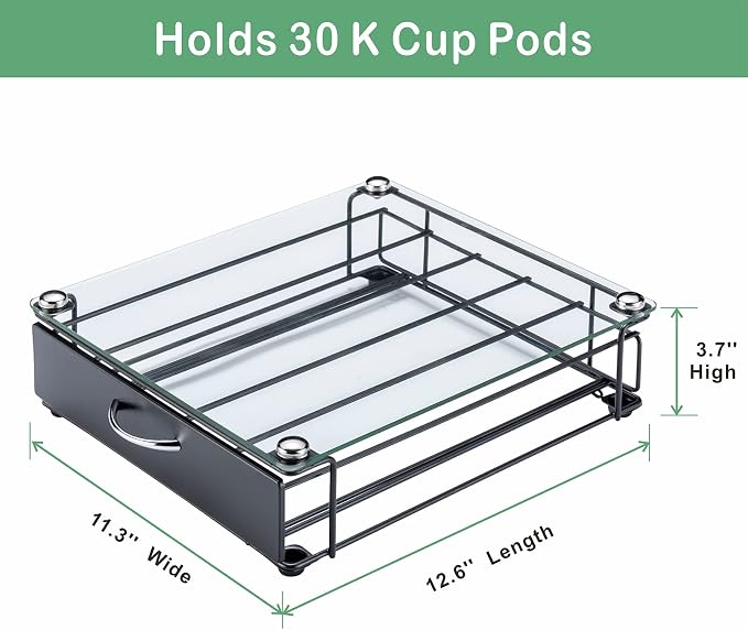 K Cup Holder Drawer with Glass Top, 30pods K Cup Organizer, Storage Coffee - Image 3