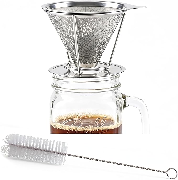 Mason Jar Pour Over Coffee Dripper, Stainless Steel Reusable Filter | Easy to by Unknown