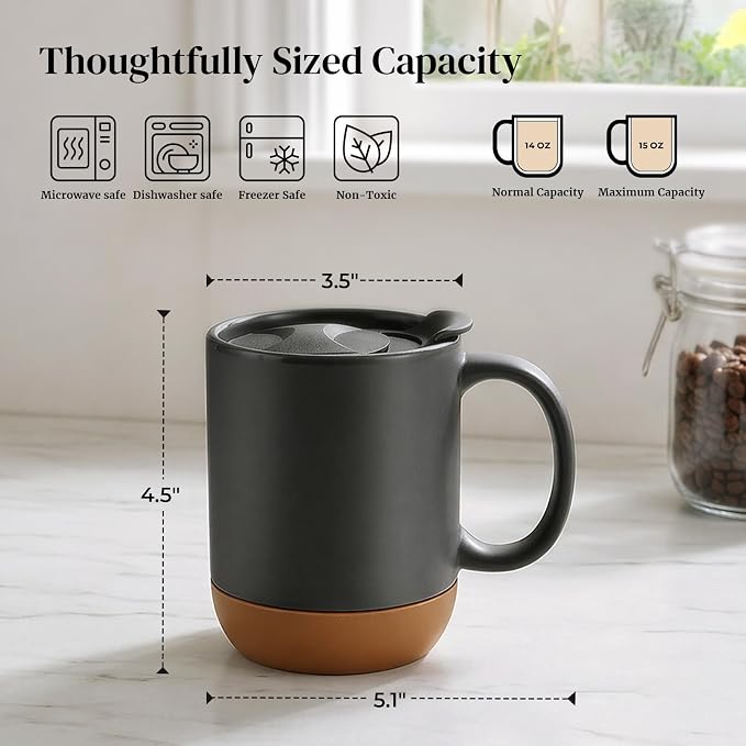 DOWAN Coffee Mugs, 15 oz Mug Set of 2, Large Ceramic Coffee Mug - Image 2