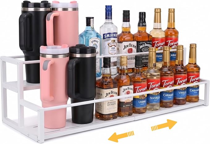 Expandable Coffee Syrup Organizer, 2-Tier Carbon Steel Stanley Cup Holder by GOENDR