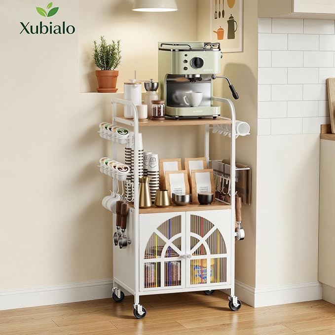 Xubialo 3 Tier Small Rolling Coffee Bar Cart, 16.9 x12 Kitchen Station - Image 2