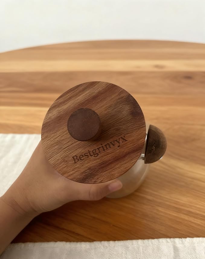 Glass Coffee Bean Storage Container, Wood Lid - Image 9