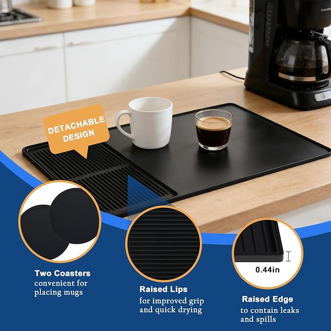 Mrcrypos Silicone Coffee Station Mat 16x24 Inch, Spill-Proof Bar Mat - Image 3
