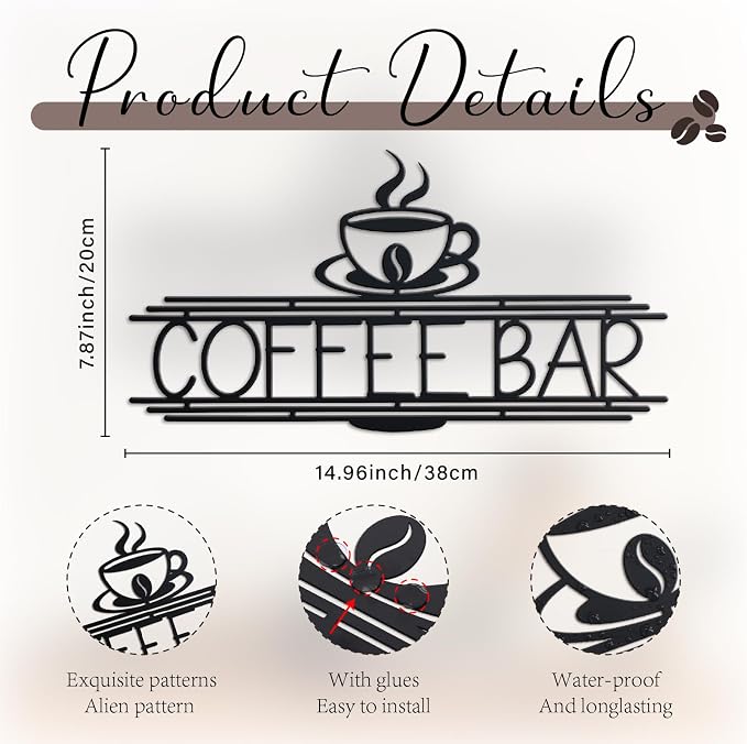 Metal Coffee Bar Sign, 14.96x8 Inch Coffee Sign - Image 3