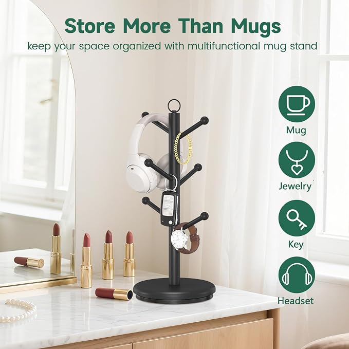EsLuker.ly Mug Holder Tree Bamboo 360° Rotating Coffee Cup Display Rack - Image 6