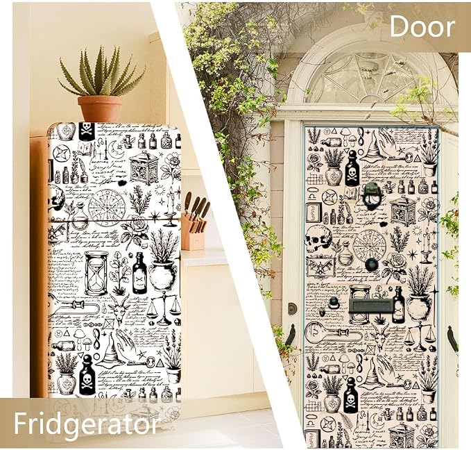 2 Pcs Plant Alchemy Themed Removable Refrigerator Wraps, Self-Adhesive Fridge - Image 4