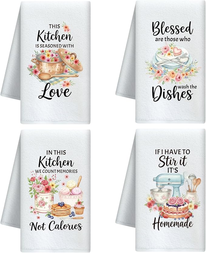 CUTHOLLOW Cute Kitchenware Patterns Decorative Kitchen Towels Set of 4 by CUTHOLLOW